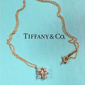 Tiffany & Co. Platinun & 18k Yellow Gold Diamond X Pendant & Necklace
